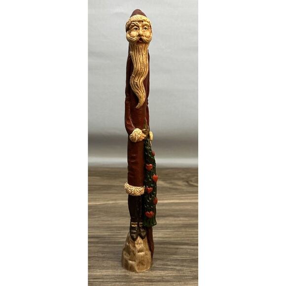 Early Jim Shore 1990 Folk Art 10” Tall Pencil Santa-Tree & Hearts-signed JS 90 - Picture 1 of 6